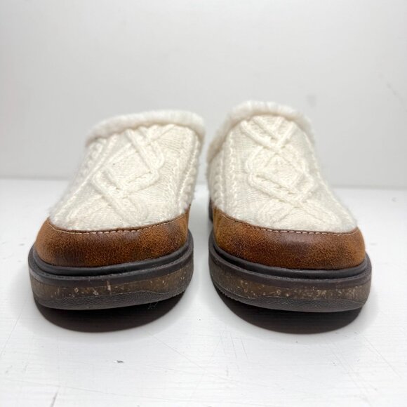 Earth Elements Acacia Cable Knit Suede Faux Fur Comfort Slip On Womens 9 White - Picture 2 of 8